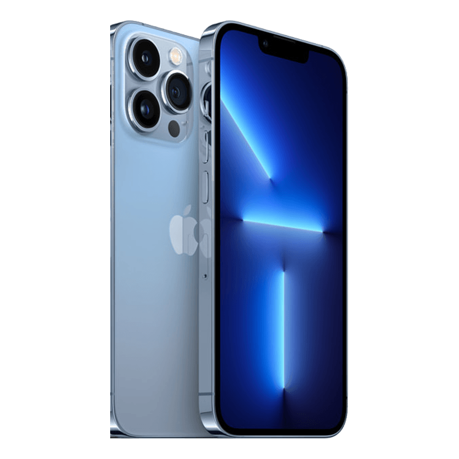 Blue iPhone 13 Pro Max front and rear studio product photograph