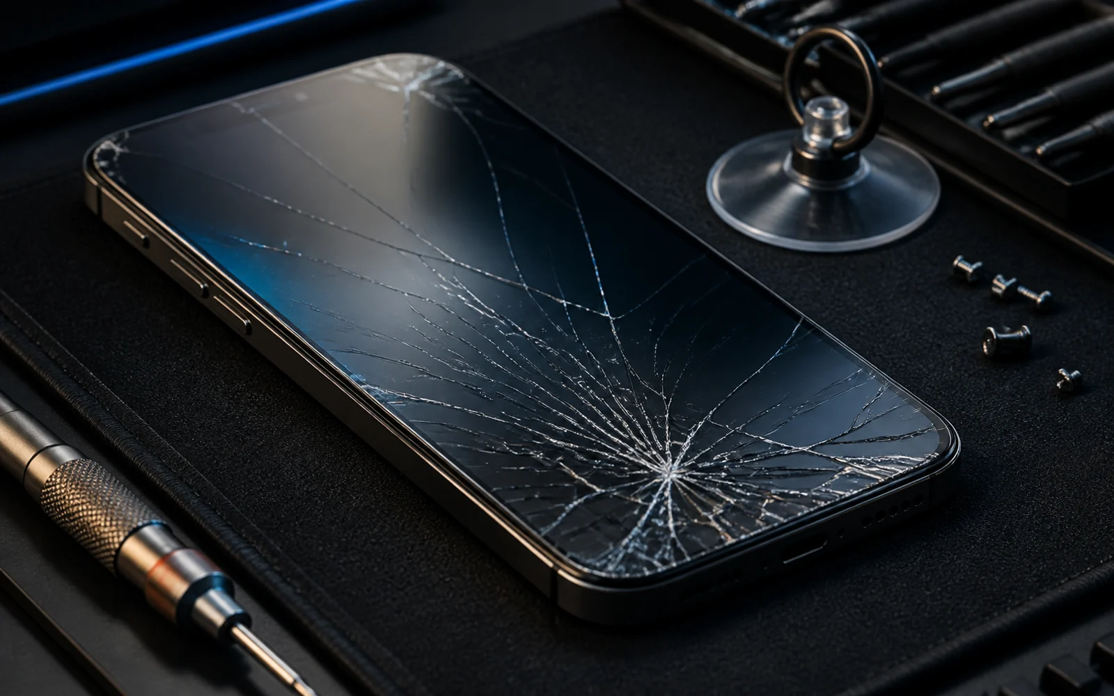 Technician repairing a smartphone display