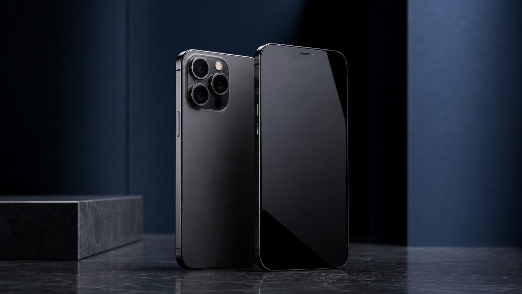 Two premium smartphones photographed in a dark studio