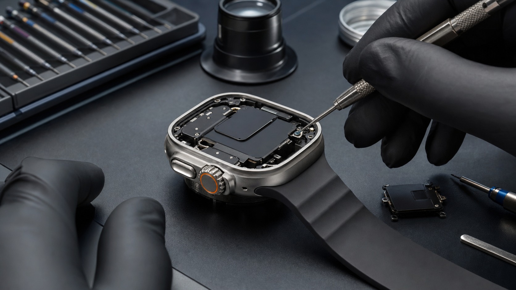 Premium smartwatch undergoing a professional repair